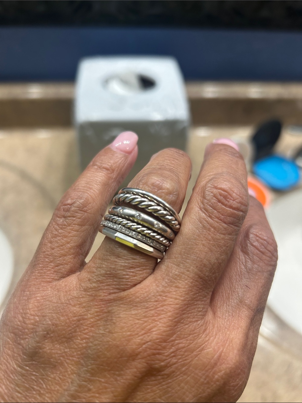 David Yurman Sterling Silver Multi-Row Diamond Stax Ring - Picture 4 of 6